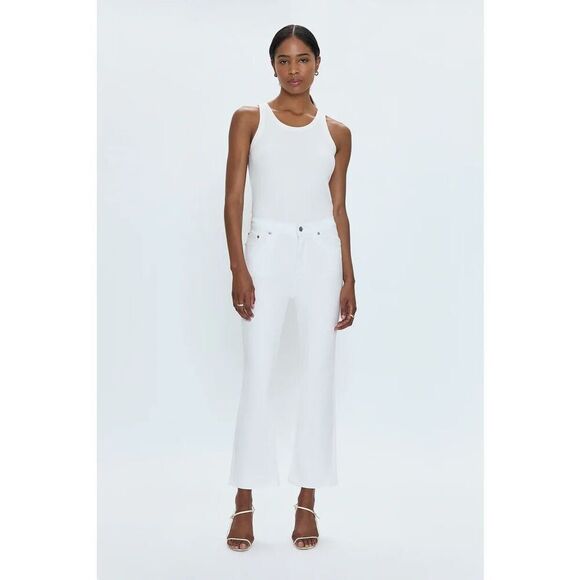 NEW Pistola Lennon High Rise Crop Boot Cut Jeans Raw Hem  in Vivid White Size 30 - Picture 1 of 8